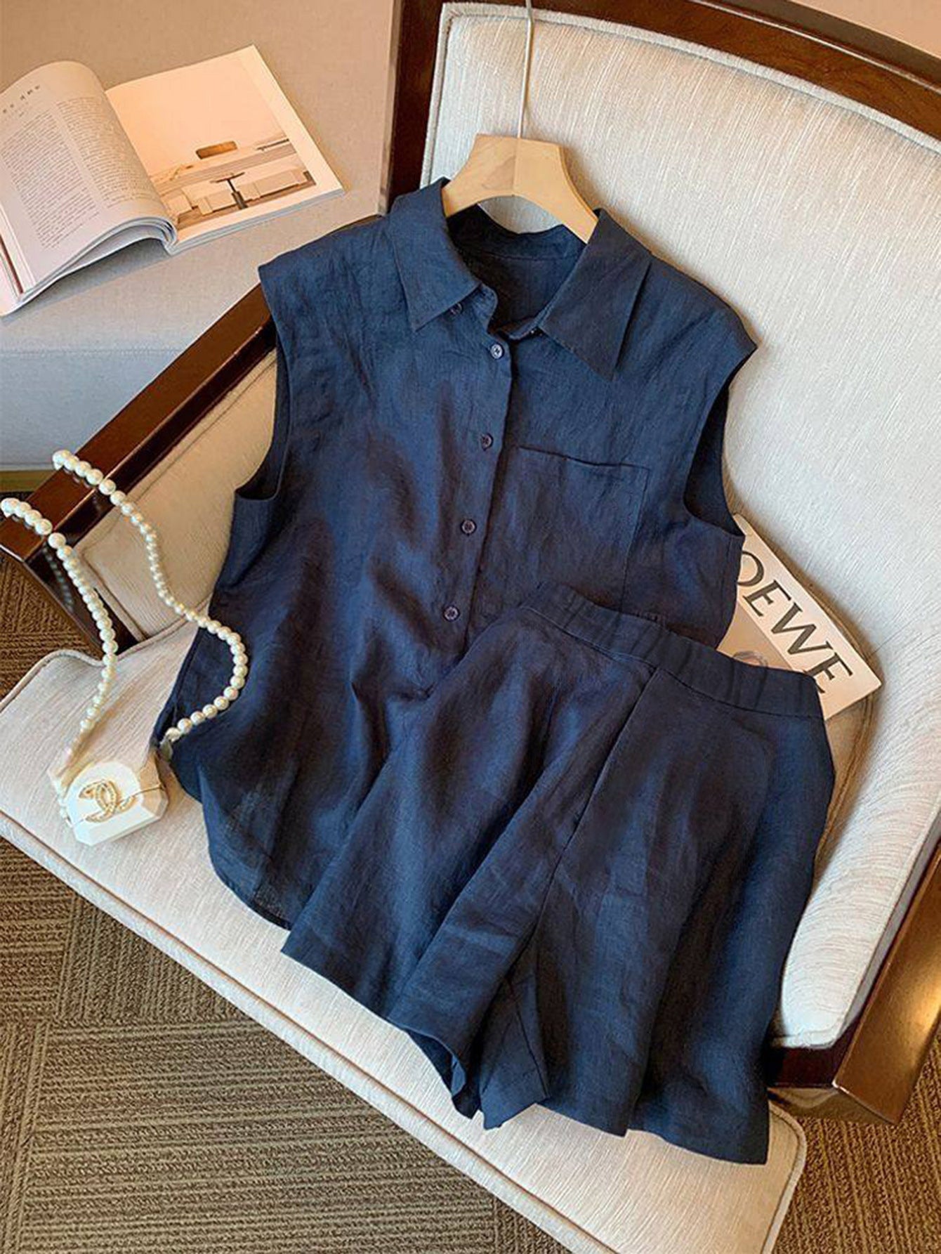Sleeveless Linen Tailored Shorts Set