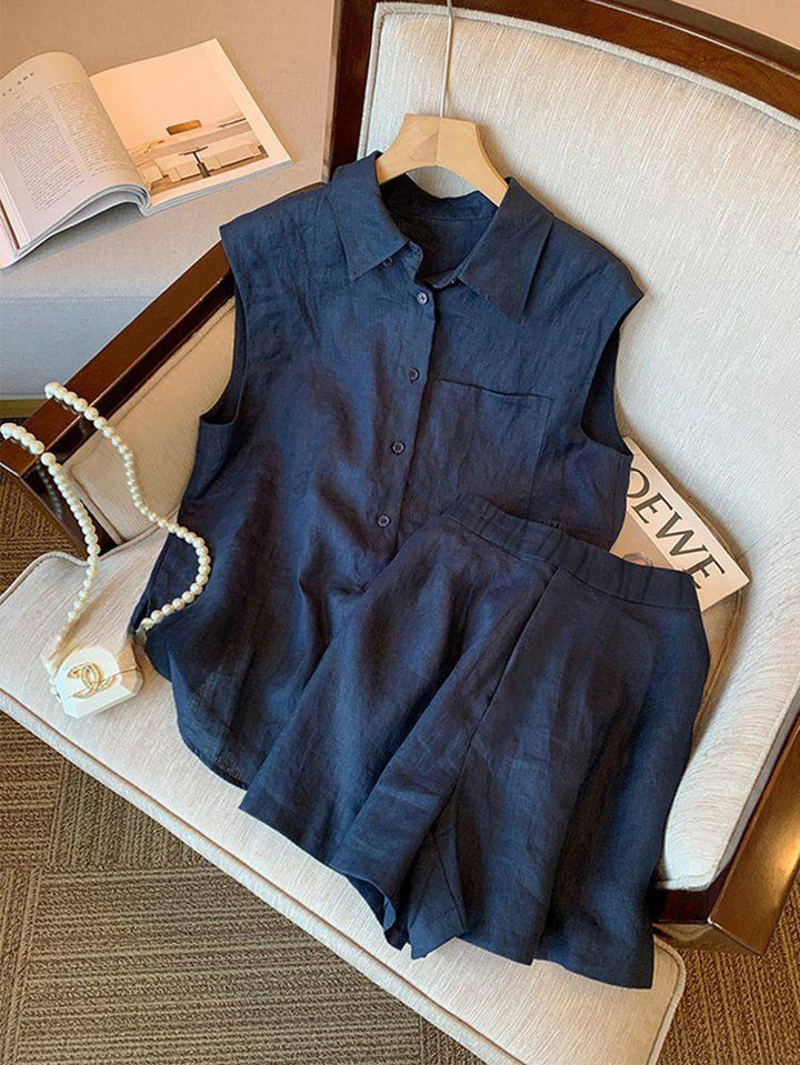 Sleeveless Linen Tailored Shorts Set