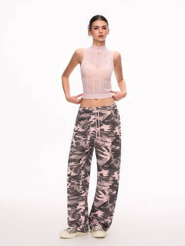 Embroidered Camo High Waisted Baggy Pants