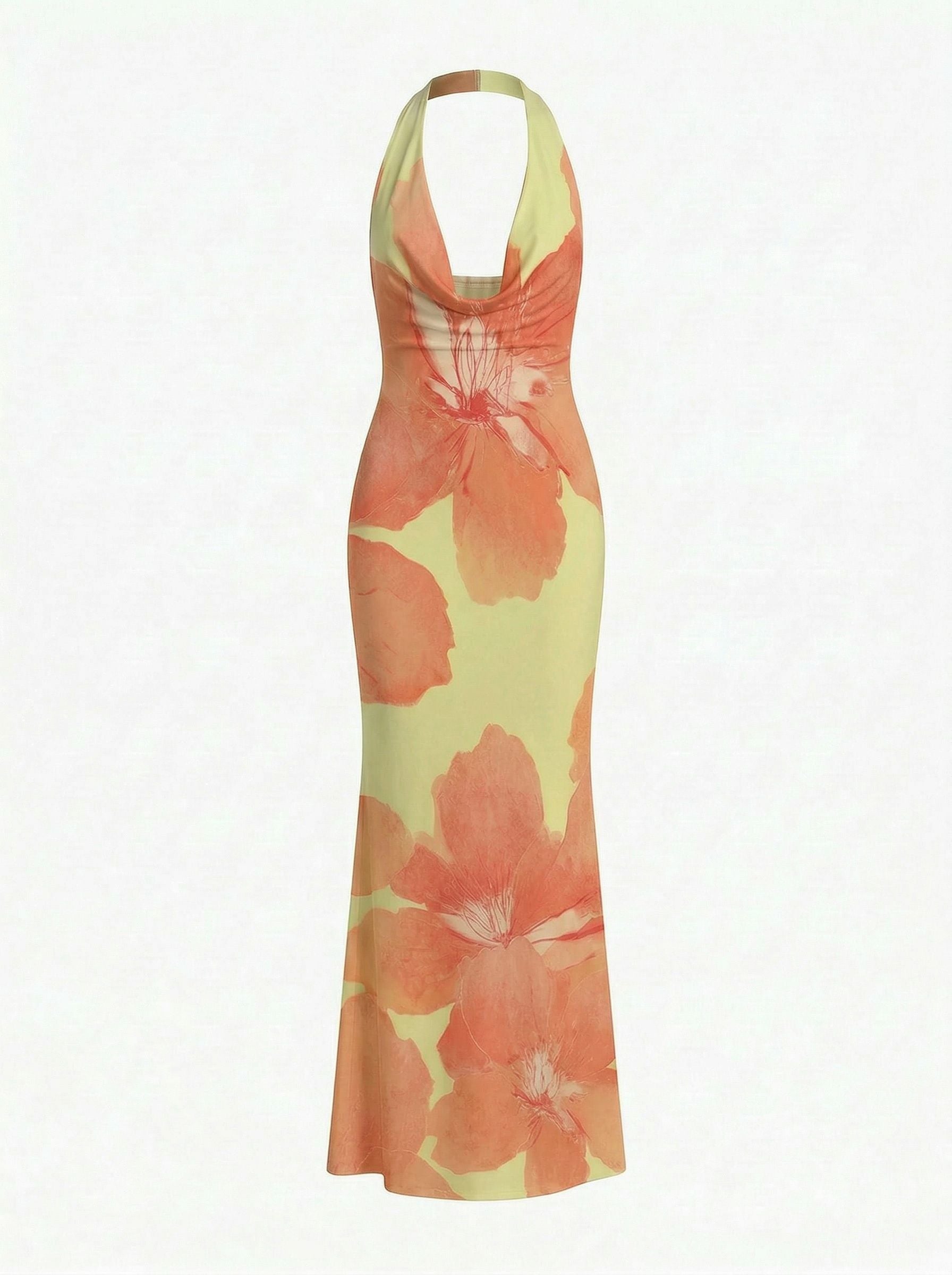 LILA Floral Print Cowl Neck Bodycon Midi Dress