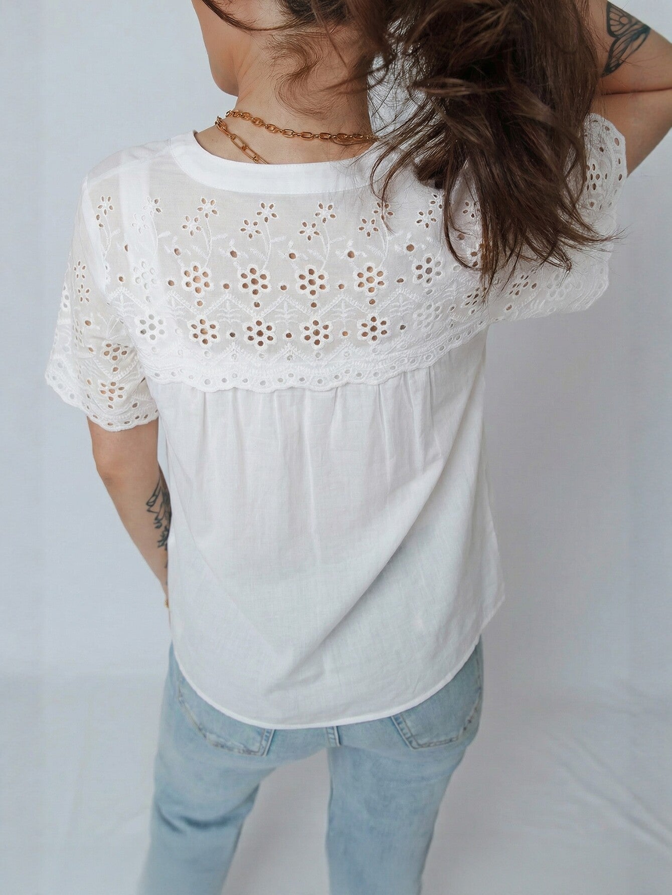 Eyelet Detail V Neck Shirt