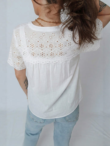 Eyelet Detail V Neck Shirt