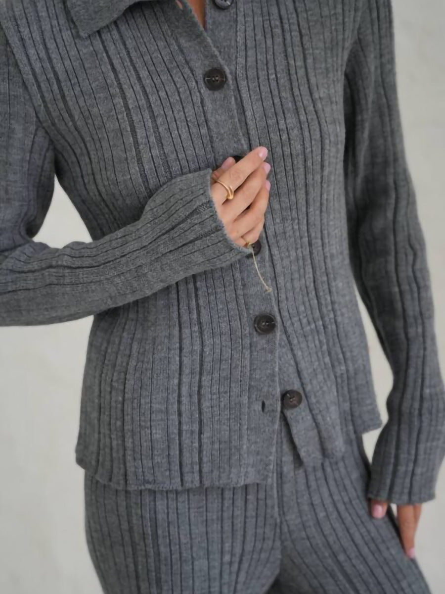 Elegant Ribbed Knit Pant Set