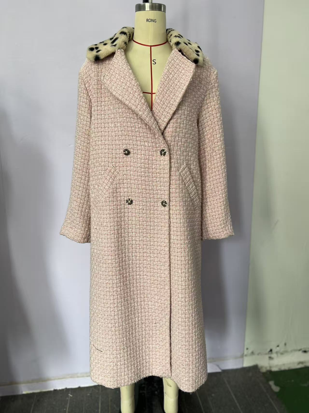 Faux Fur Collar Tweed Coat