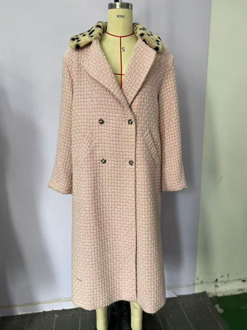Faux Fur Collar Tweed Coat