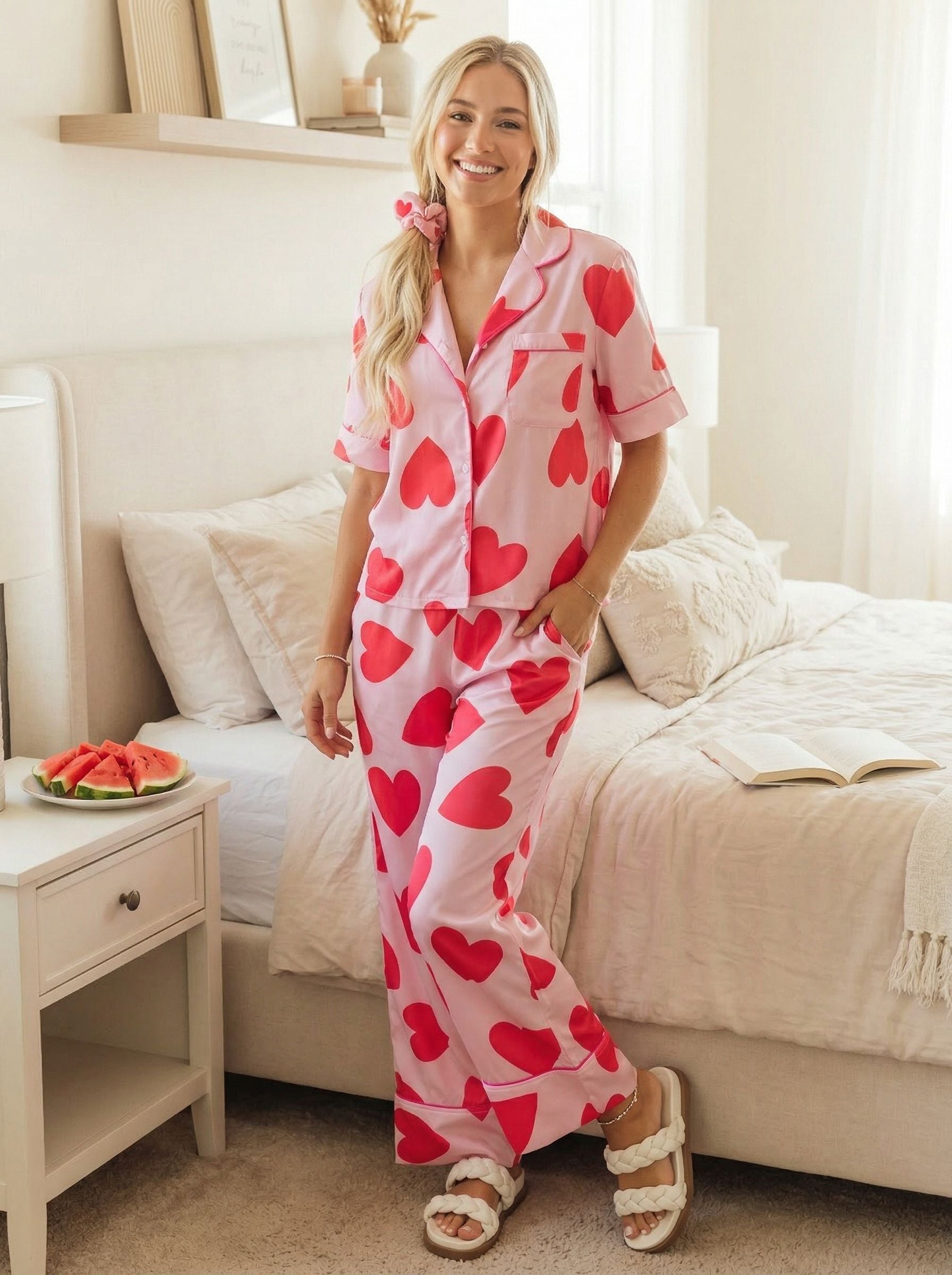 Heart Print Pants Pajama Set