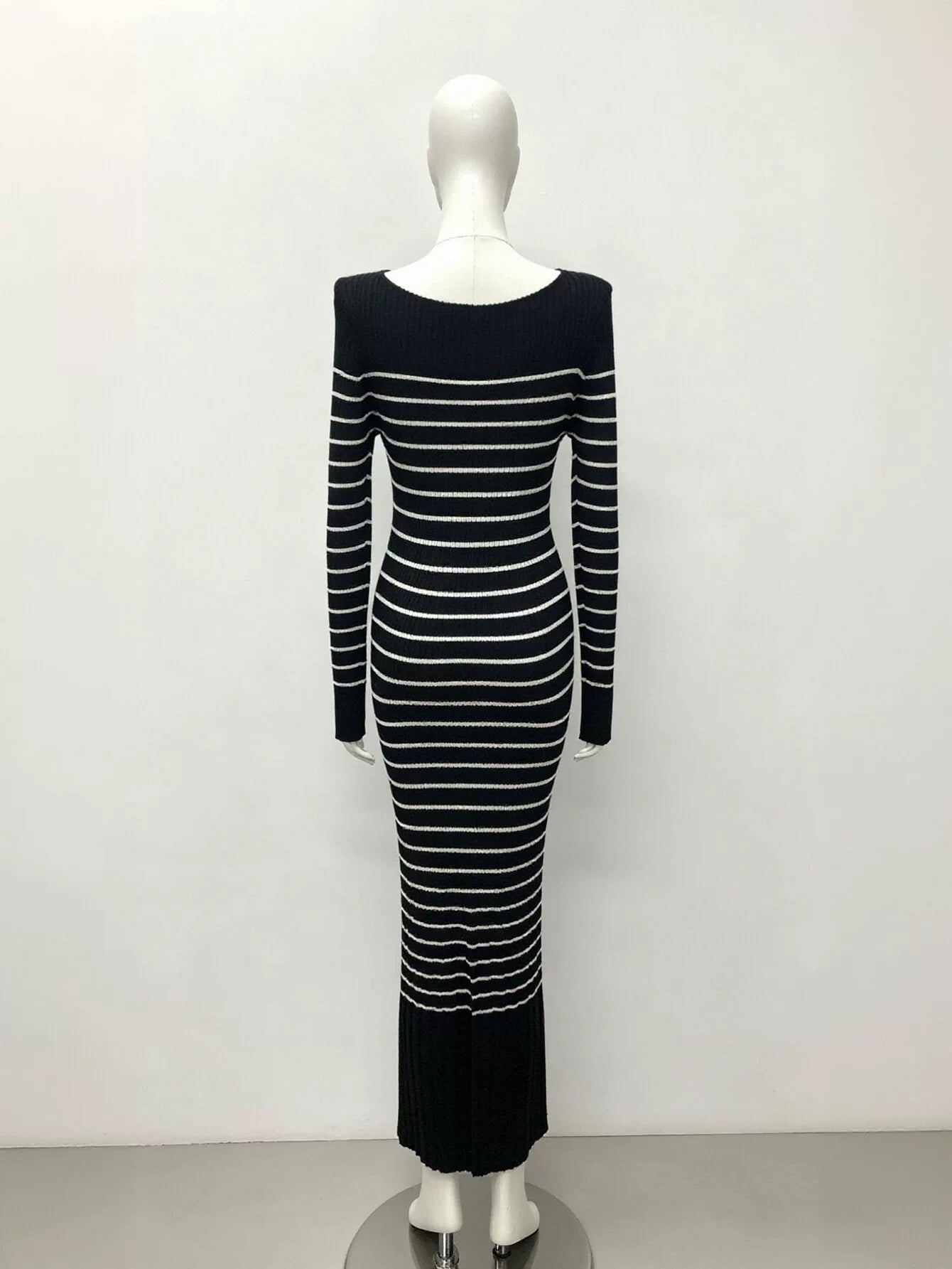 Striped Off Shoulder Ribbed Sweater Dress