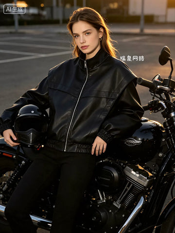 Oversized Faux Leather Bomber Jacket