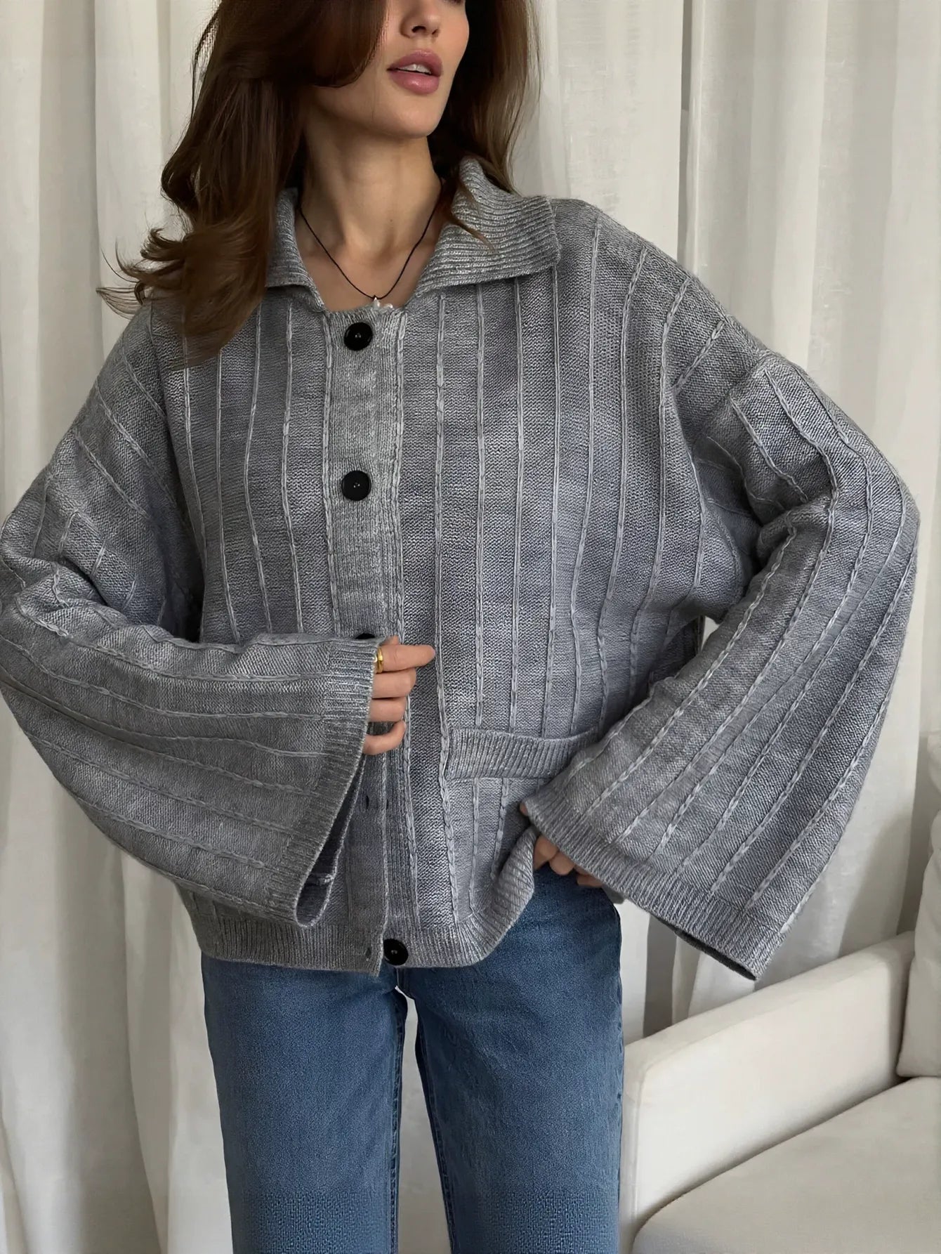 Oversized Ribbed Knit Button Up Cardigan