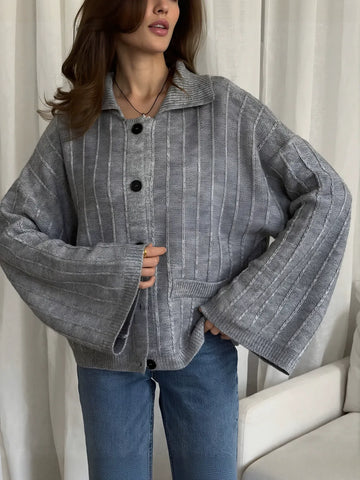 Oversized Ribbed Knit Button Up Cardigan
