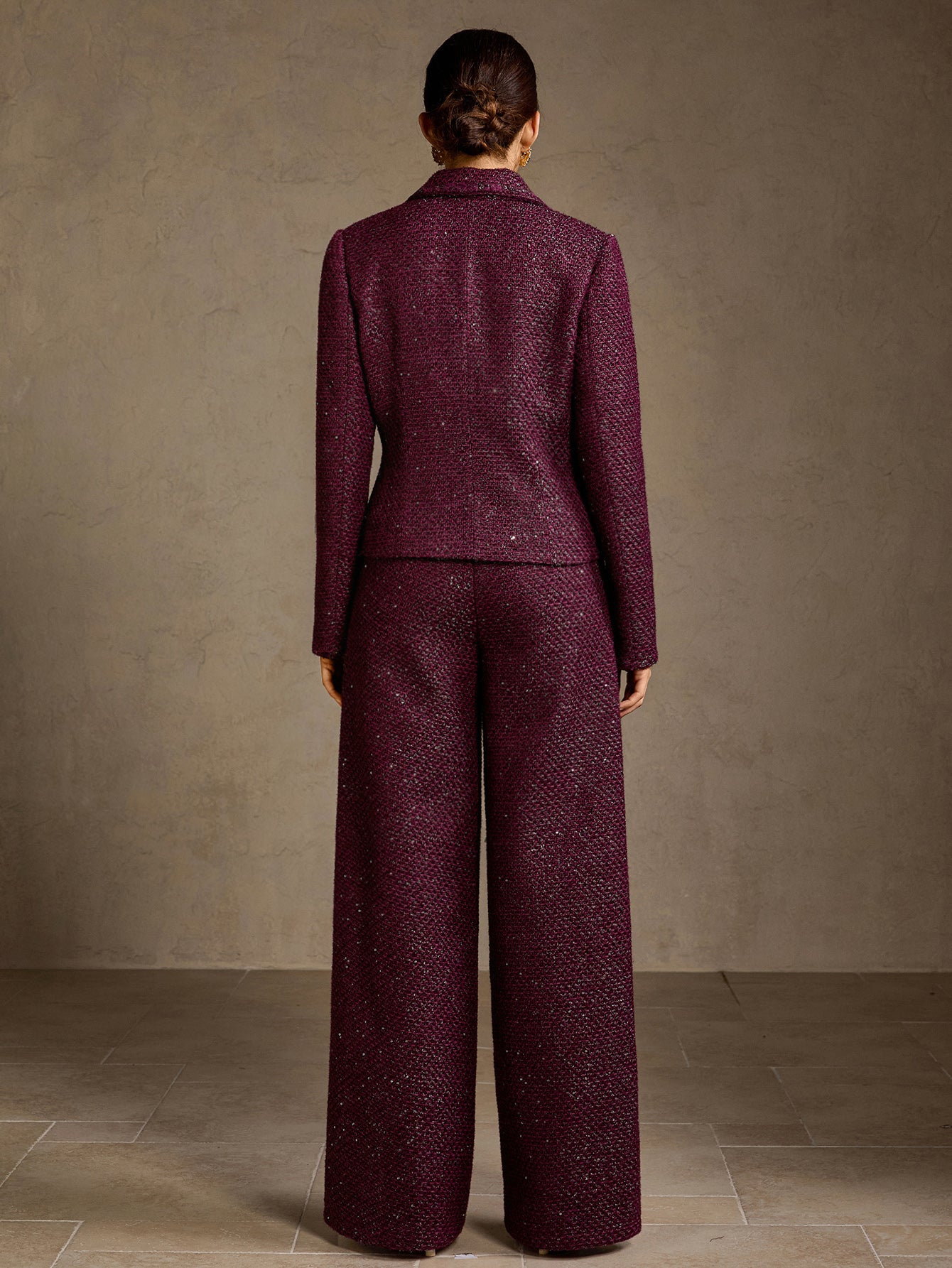 Elegant Tweed High Waisted Wide Pants