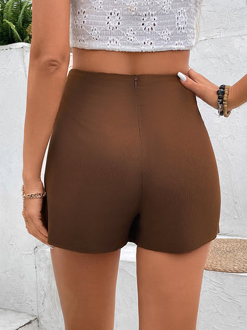 High-Waisted Asymmetrical-Hem Cargo Skort-Multicolor