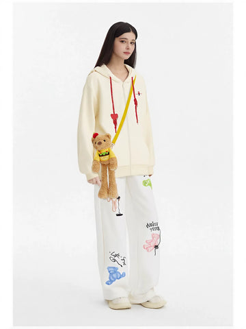 Cute Teddy Bear Graphic Hooded Jacket