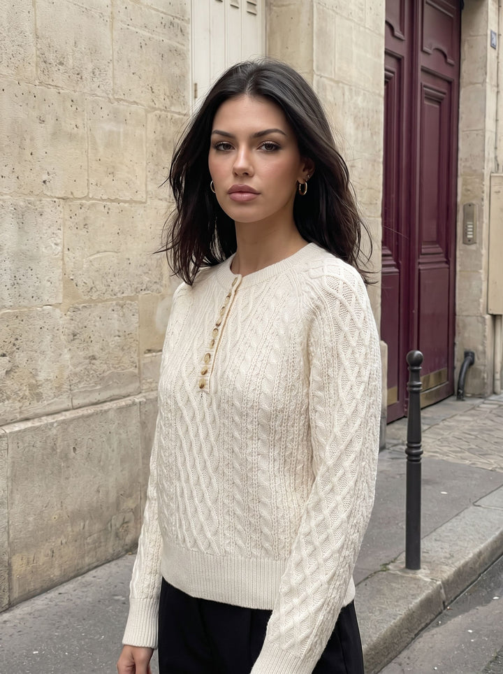 Cozy Button Front Cable Knit Sweater