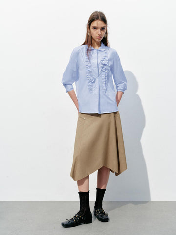 Urban Revivo Irregular Hem A-Line Skirts-Lightu00A0 Khaki Stripes
