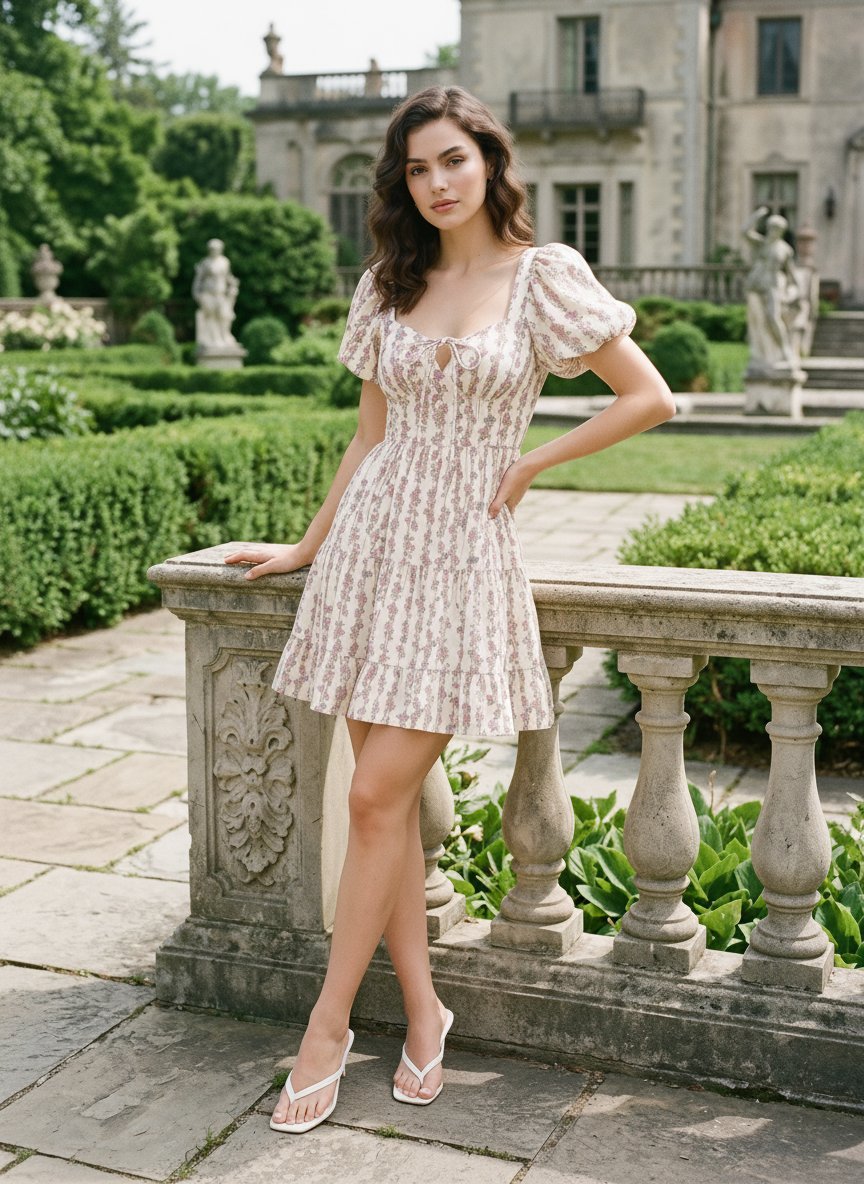 AYLA Floral Print Puff Sleeve Tiered Mini Dress