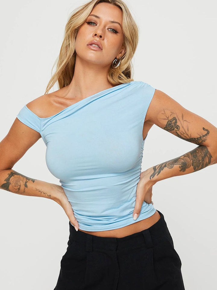 Asymmetrical Ruched Slim Fit T-Shirt