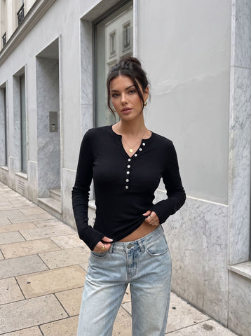Slim Fit Ribbed Button Henley Tee