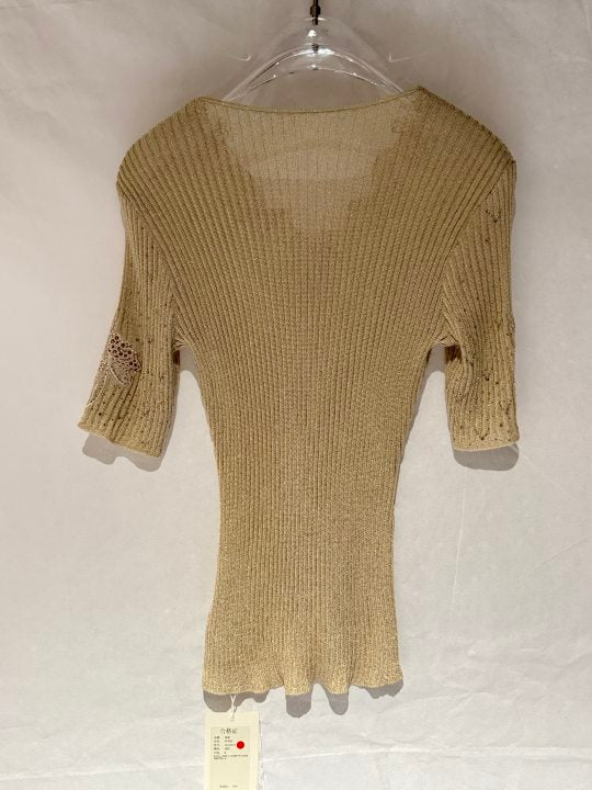 Shimmer Lace Trim Ribbed Sweater