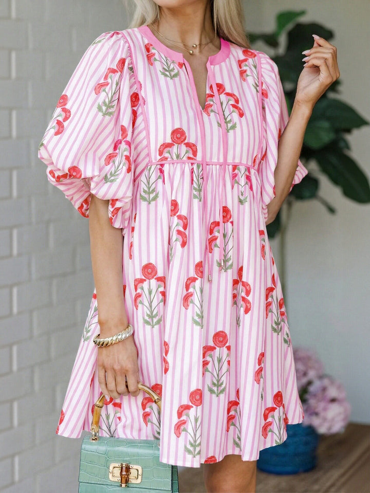 Floral Print Puff Sleeve Mini Dress