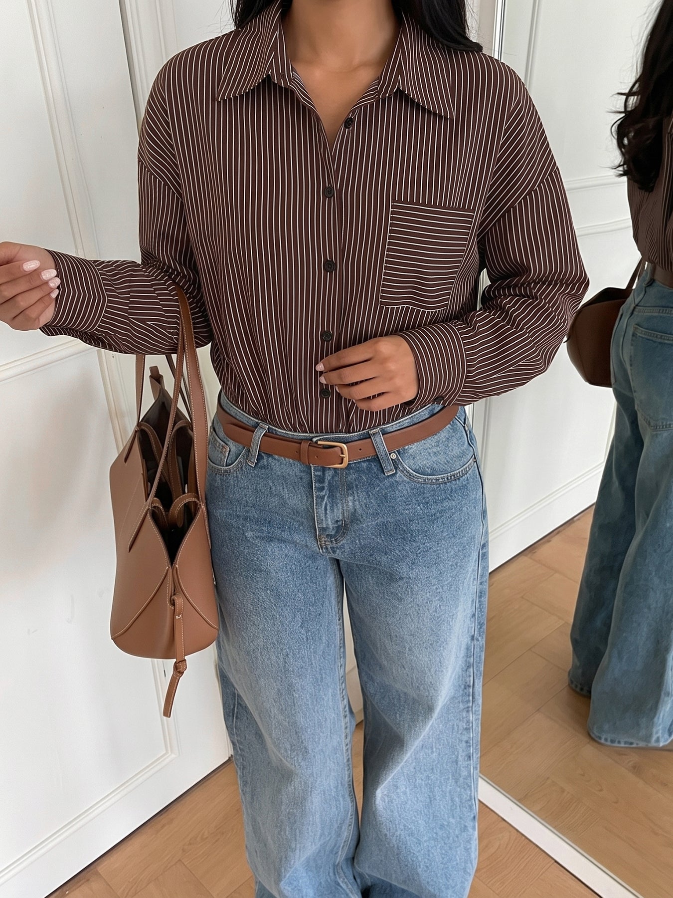 Oversized Striped Button Down Bodysuit