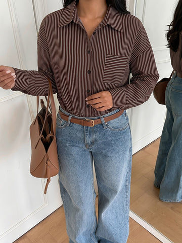 Oversized Striped Button Down Bodysuit