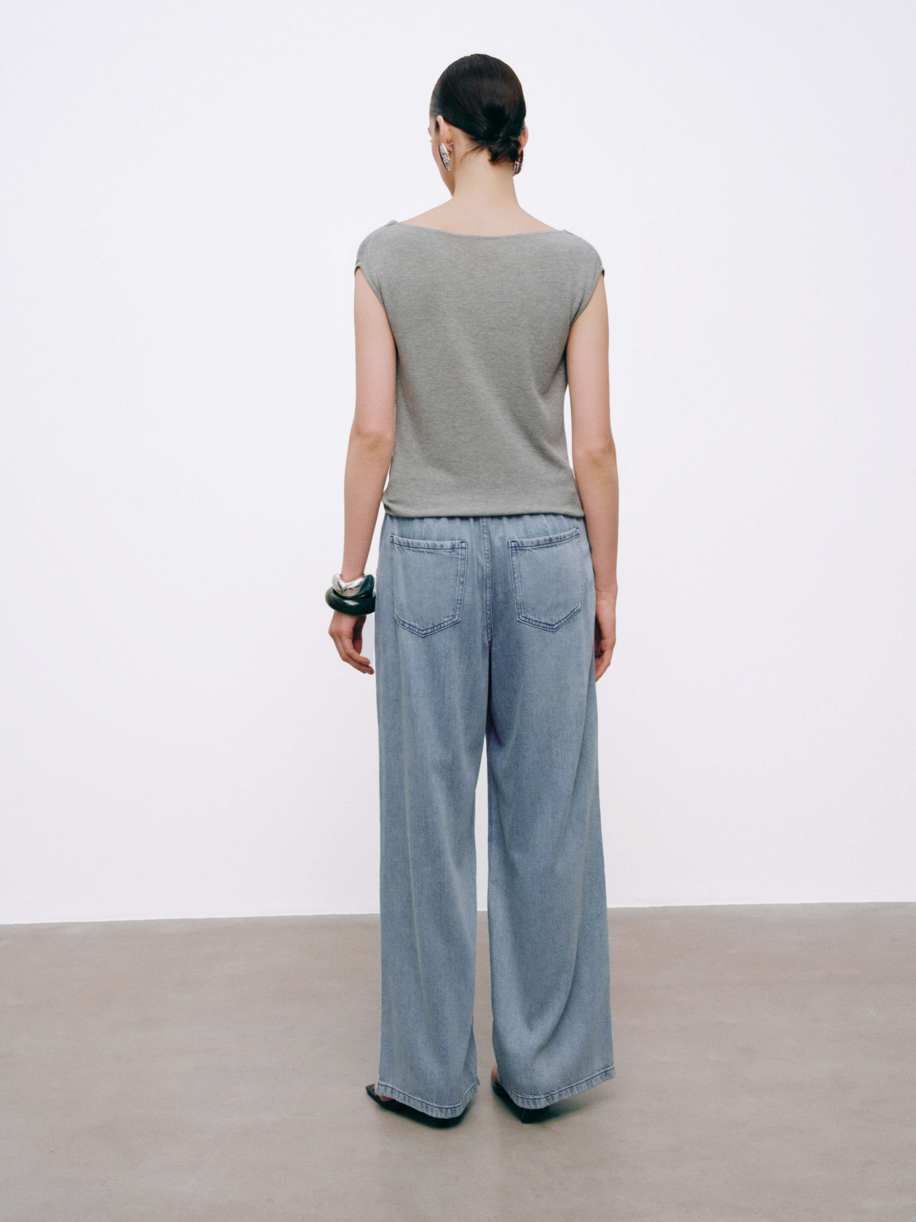 One Shoulder Capped Sleeve Knitted T-Shirts