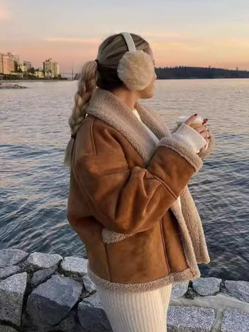 Cozy Faux Suede Sherpa Jacket