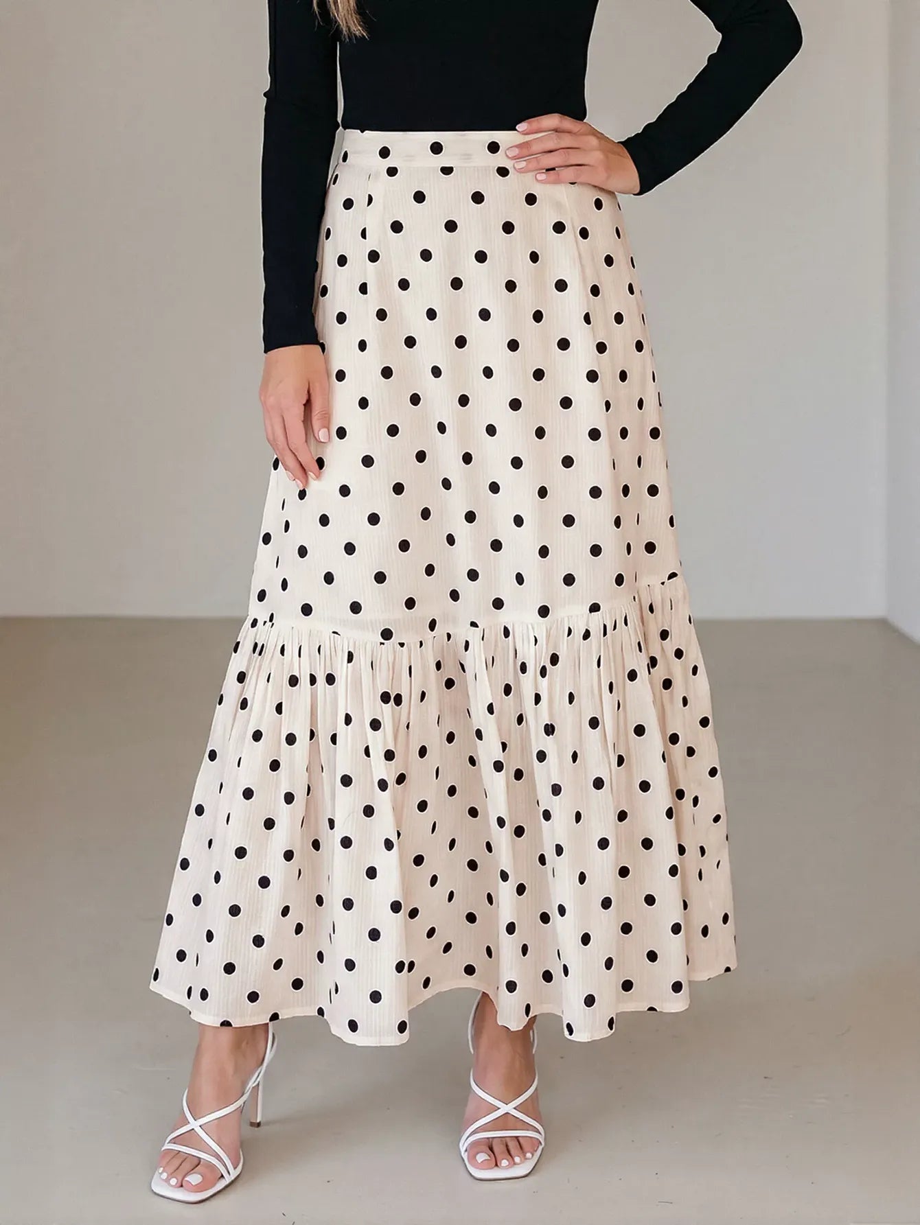 High Waisted Polka Dot Midi Skirt