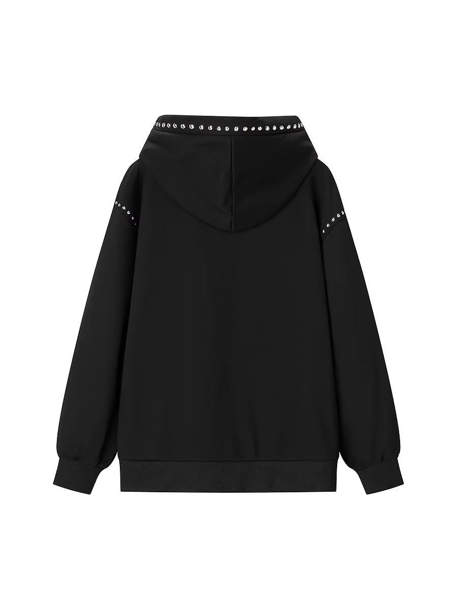 Studded Oversized Black Women Hoodie