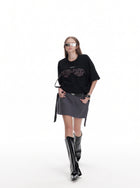 Embellished Distressed Mini Skirt