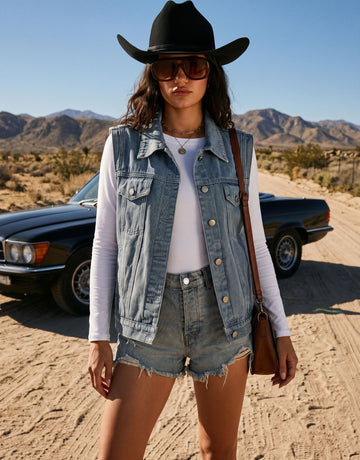 Vintage Wash Button Down Denim Vest