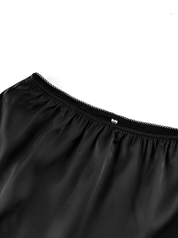 Satin Lace Trim Asymmetric Mini Skirt