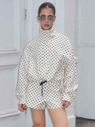 Polka Dot Cropped Drawstring Jacket