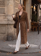 Brown Suede Belted Trench Coat