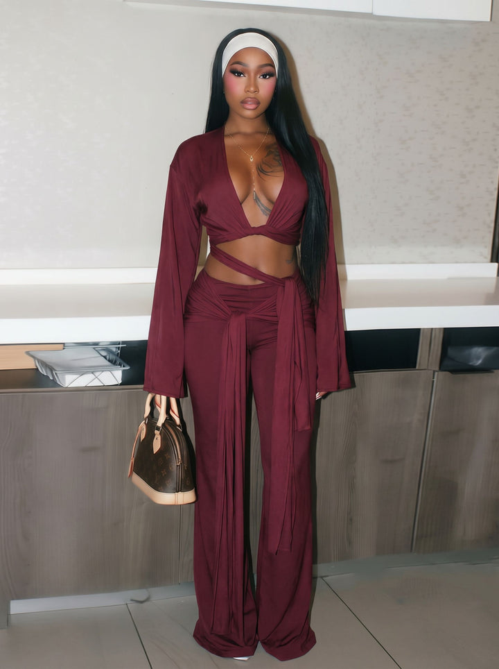 Sexy Wrap Tie Long Pant Set