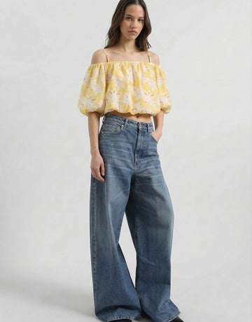 Off-shoulder Flower Print Top