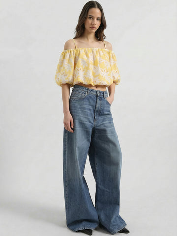 Off-shoulder Flower Print Top