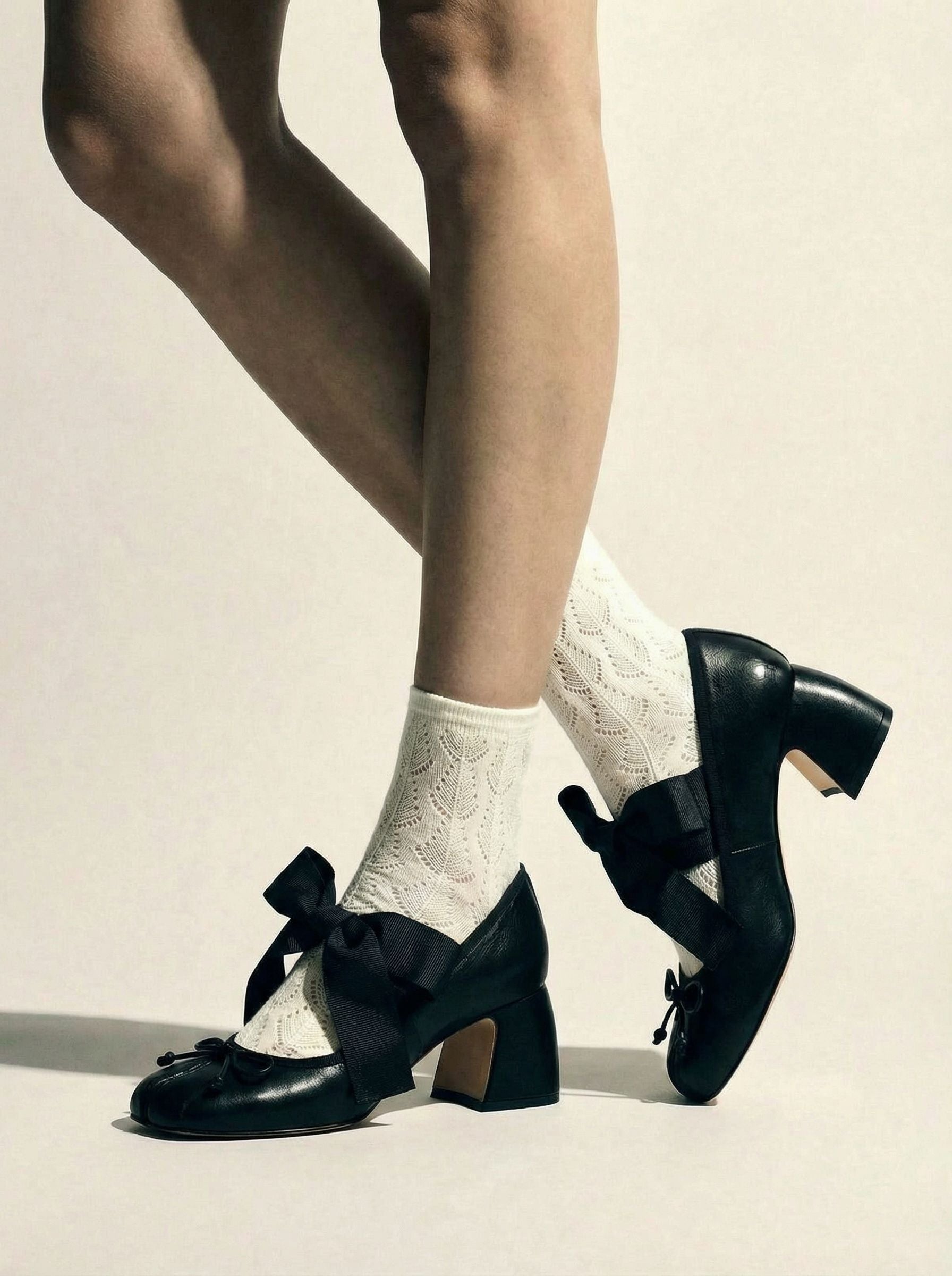 Round-Toe Bowknot Classic Heels-Multicolor