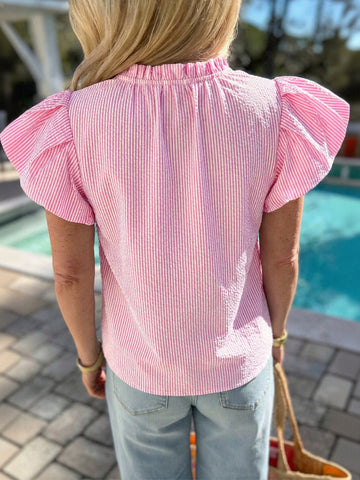 Puff Sleeve Striped Chiffon Blouse