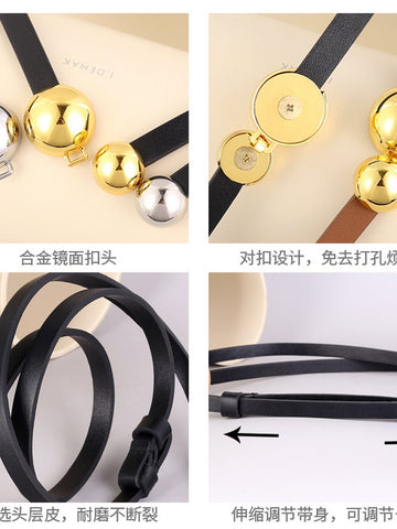 Minimalist Slim Metal Ball Waist Belt