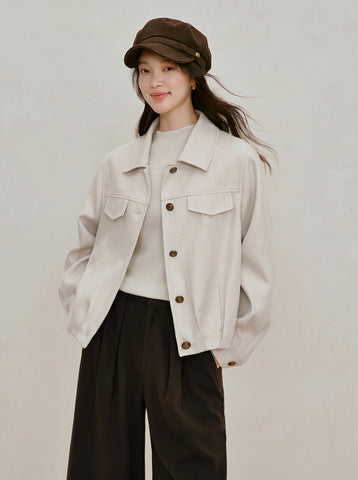Textured Pleated Hem Button Up Jacket