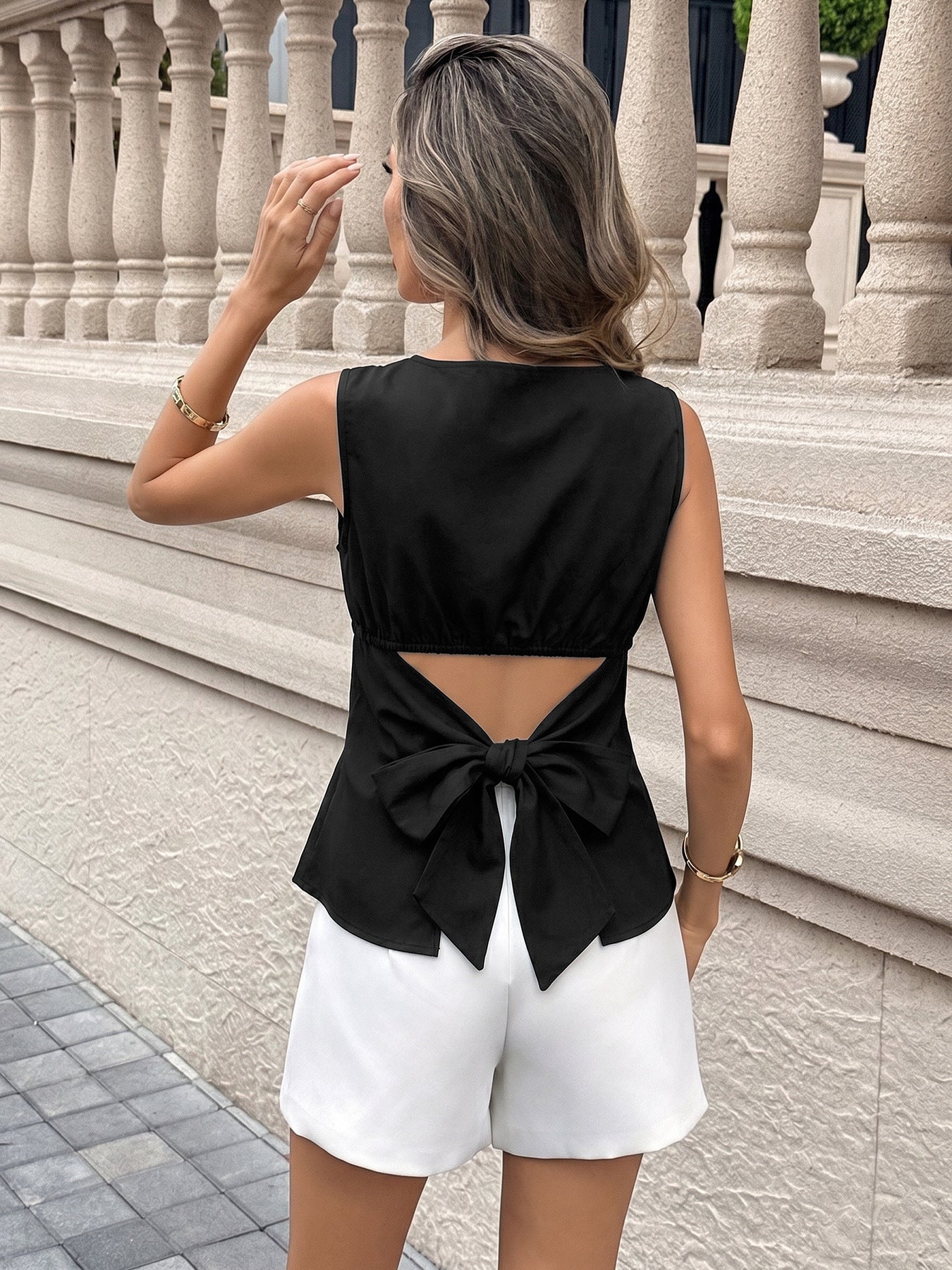 Sleeveless Bow Back Chiffon Blouse