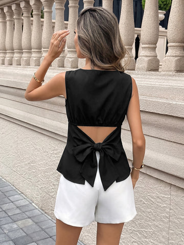 Sleeveless Bow Back Chiffon Blouse