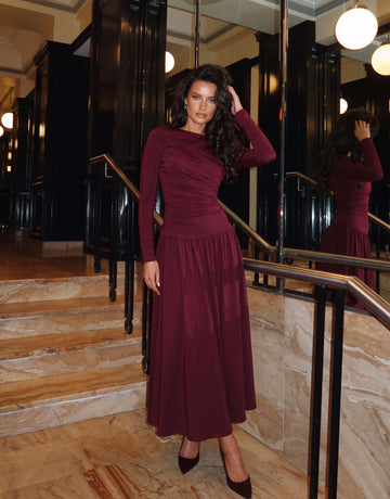 Ruched Long Sleeve Midi Dress