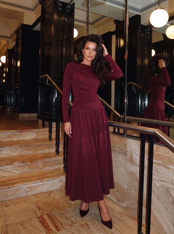 Ruched Long Sleeve Midi Dress