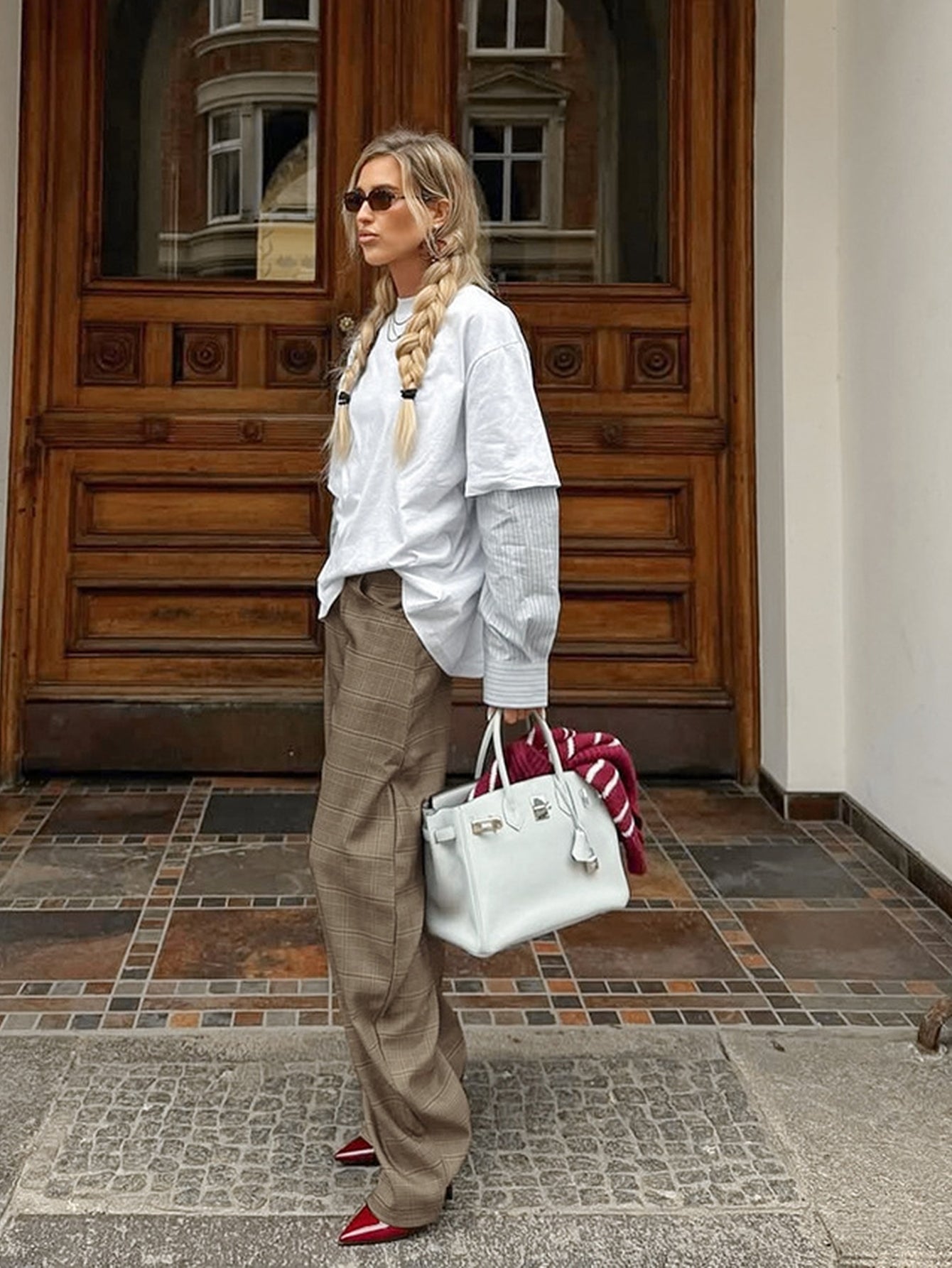 High Waisted Plaid Wide Leg Trousers