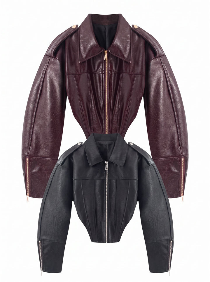 Cropped Faux Leather Corset Jacket