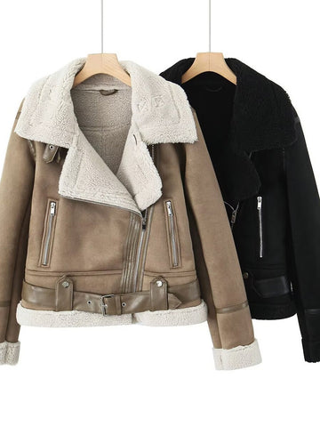 Cozy Faux Suede Sherpa Moto Jacket