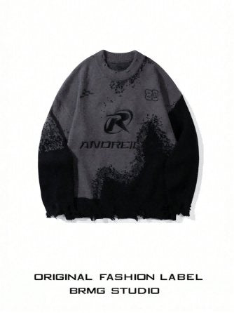 Distressed Oversized Graphic Knit Sweater